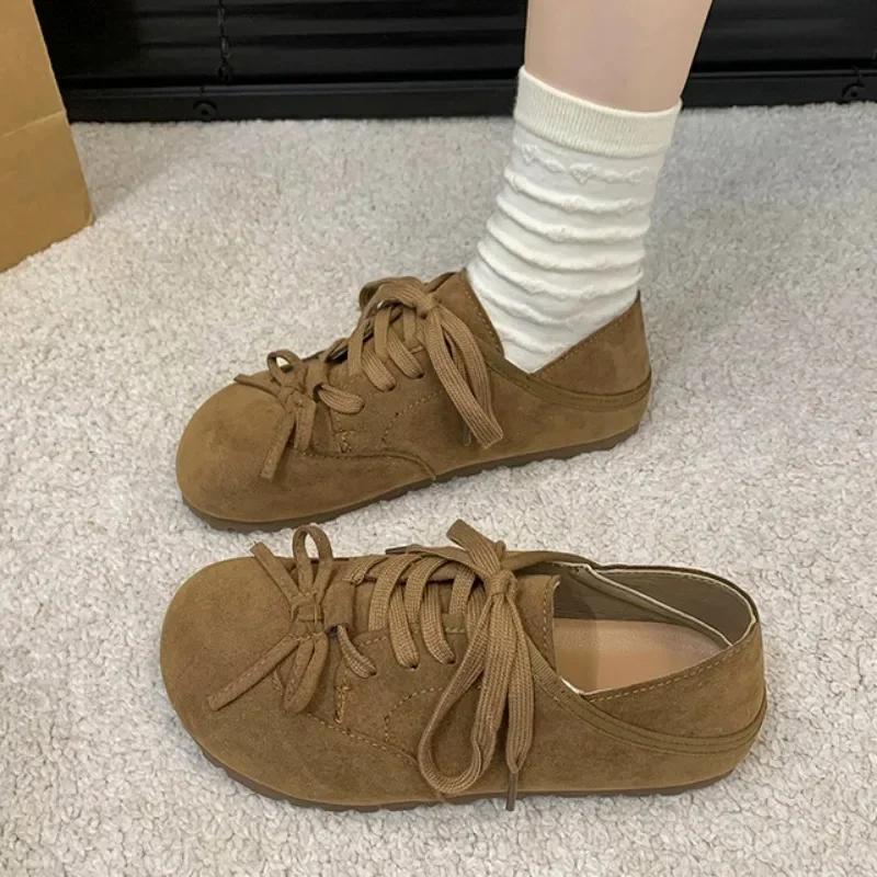 Ladies Shoes  -tied Women's Vulcanize Shoes Outdoor Women Sneakers Bow Tie Round Toe Low Flat with Women's Casual Shoes