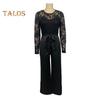 Damen Langarm-Jumpsuit aus Spitze, formeller Jumpsuit mit hoher Taille und weitem Bein, Strampler mit Gürtel, Sommer-Overall-Outfit