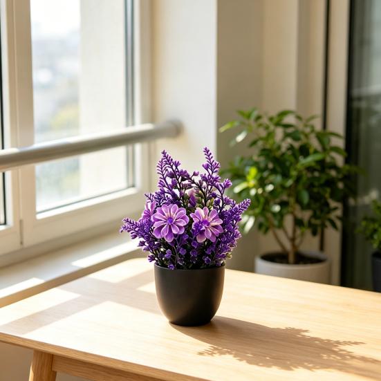 Simulated Lavender Potted Plant No Watering Maintenance-Free Faux Lavender for Indoor Decor Allergy