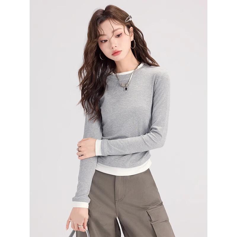 NOME Women's Faux Two-Piece Colorblock Long Sleeve T-Shirt