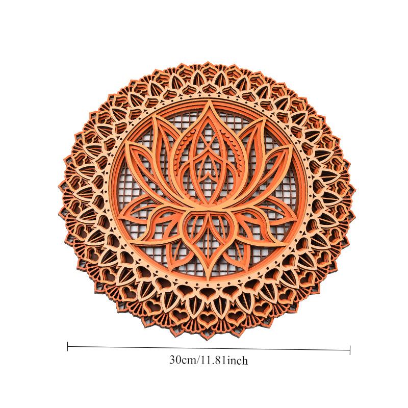 1 Stück Holz Mandala Lotus Indoor Wanddeko Festival Hängeornament für Wohnzimmer Schlafzimmer Handgeschnitzt Heimdekoration