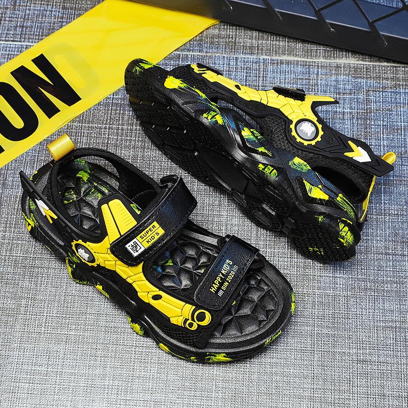 Children's sandals medium and large children's Velcro beach shoes boys' mecha sports sandals trend