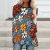 Übergröße Damen Frühling Floral bedrucktes Bequemes Langarm Rundhals T-Shirt Lässiges Baggy Mittellanges Tee Oberteil