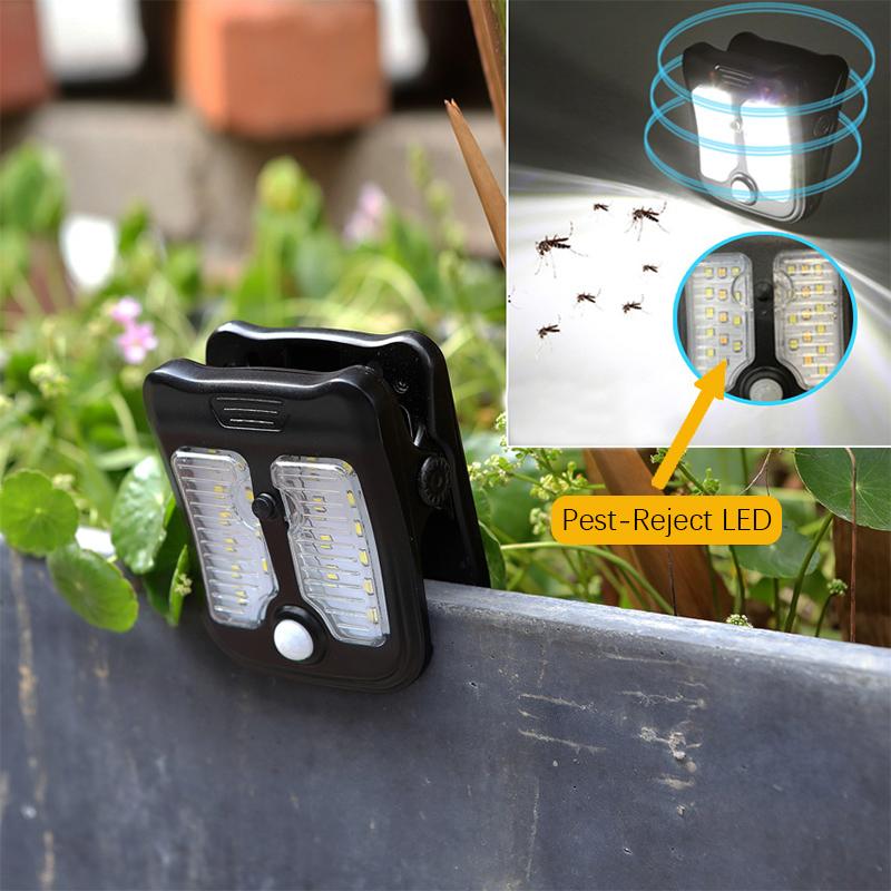 30 LED Solar Garden Outdoor Lights Clip Light Waterproof Motion Sensor Camping Lamp Rechargeable for Landscape Outdoor Wall Deco