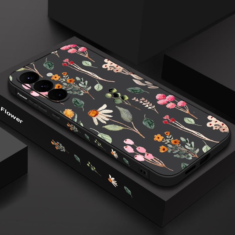 Applicable to Samsung S25Ultra floral mobile phone case S24 liquid S22 straight edge small fresh flower anti-drop protective case