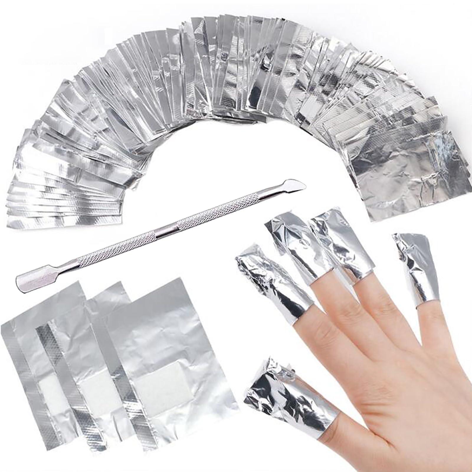 GOODCHI Nail 200 Disposable Cotton Pads with Aluminum Gel Nail Cuticle Pusher Included Remover, Foil, Remover, (200)