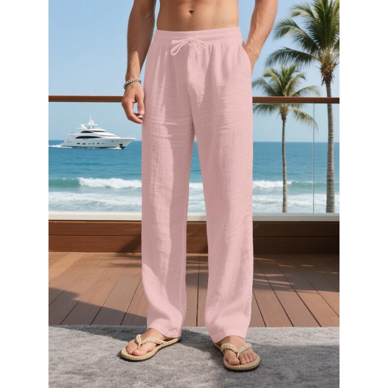 Mehrfarbige Leinenhose Locker Lässig Herren Atmungsaktiv Kordelzug Täglich Urlaub Gerade Hose