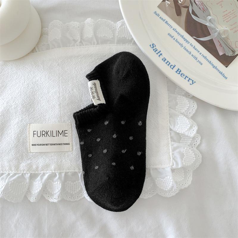 Cloth Label Polka Dot Boat Socks, Shallow Mouth Socks For Women, Not Off, And Invisible Short Socks, Polka Dot Boat Socks For Women