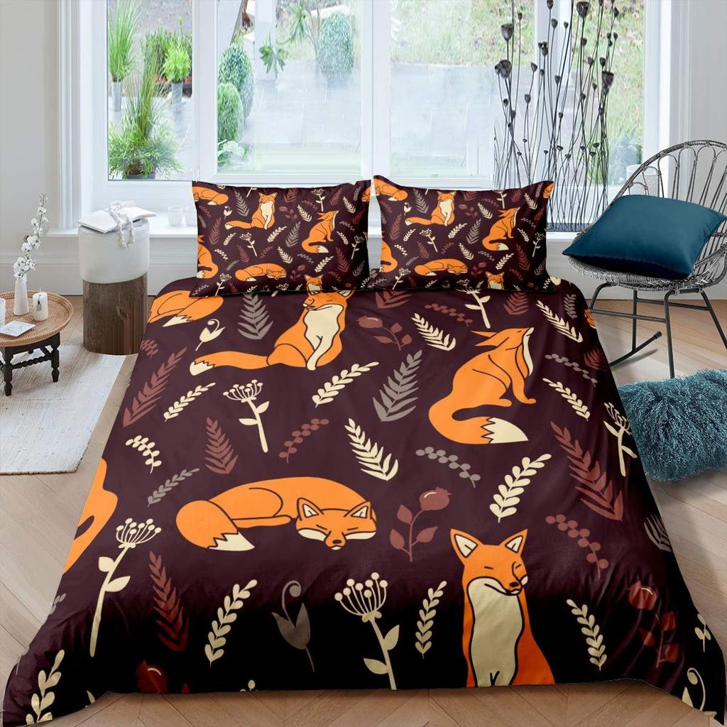 Comforter Fox Girls Cartoon Fox Bedding Set Lovely Animal Theme Comforter For Kids Teens King