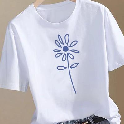 (Asian Size) Clothing T Shirt Women Flower Sweet 90s Fashion Tee Top Woman Female Short Sleeve Graphic Print T-shirts