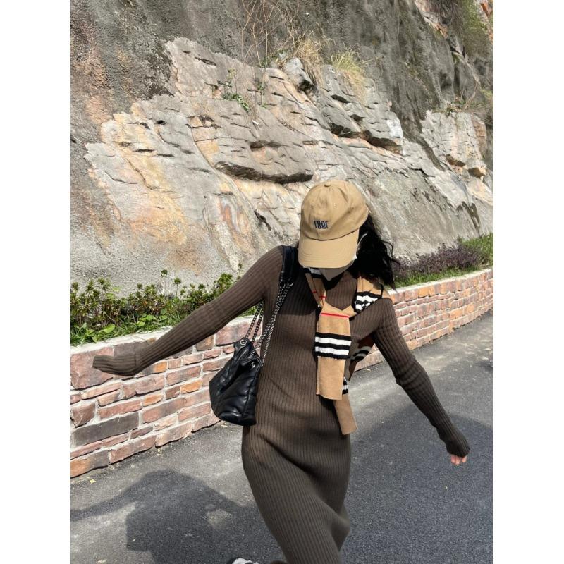 

Высококачественная длинная нижняя юбка, облегающая и стройнящая, юбка-свитер с темпераментом, вязаное платье для женщин, осень-зима S лес зеленый