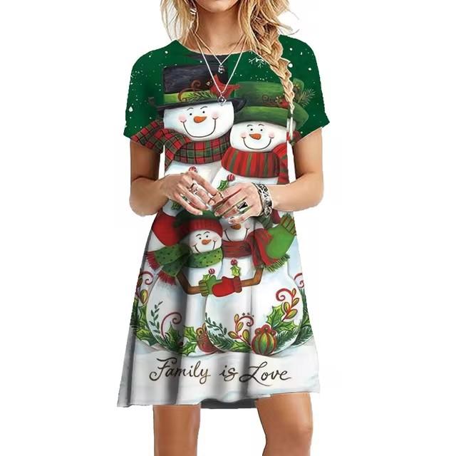 Women 3d Print Short Sleeve Midi Dress Plus Size Holiday Beach Dresses
