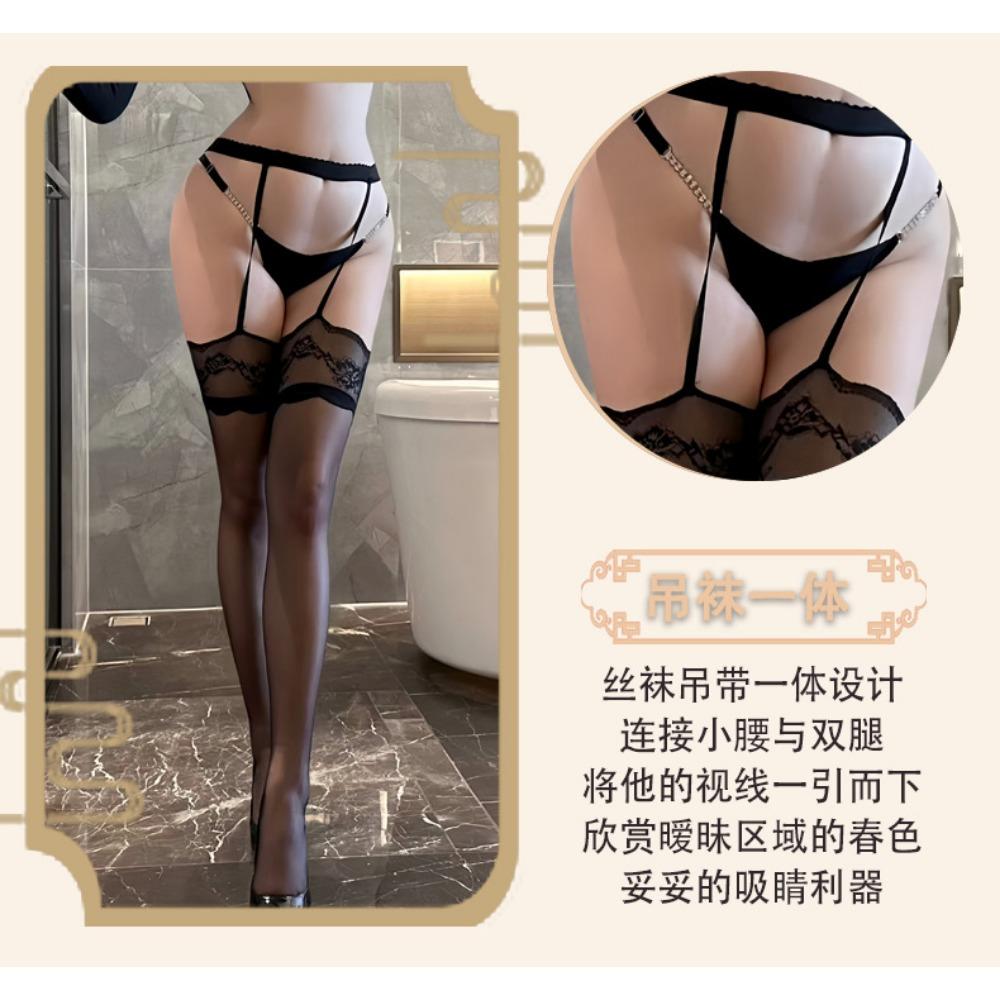 Man Want Sex Stockings Suspender Socks Contrast Lace Red Lace Suspender Stockings Black Silk Long Tube Knee Socks 4023