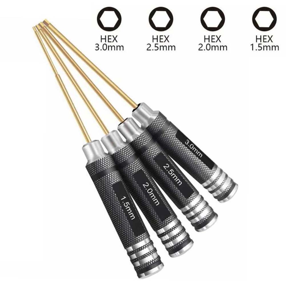 Hex Wrench Set 4 Pieces for RC Model Repairs 1 5/2 0/2 5/3 0mm Chrome Vanadium Steel Tools for Helicopters Cars Airplanes
