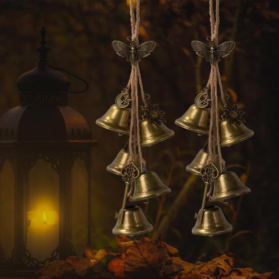 Halloween Door Knob Witch Bell Home Protection Vintage Handmade Indoor Outdoor Hanging Metal Bell Witchcraft Door Hanger Wicca Wind Chime Decoration