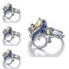 Elegant Women Silver Plated Sapphire Sea Horse Ring Perfect For Weddings And Parties