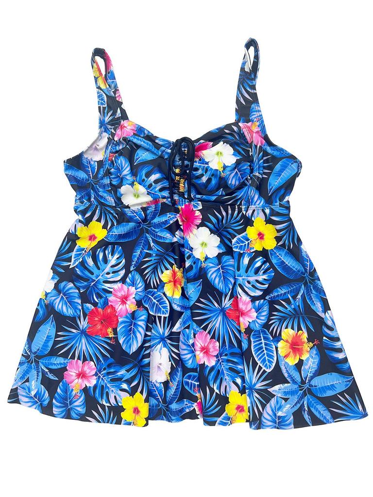 2026 European & American Plus Size Floral Leaf Print Two-Piece Conservative Boyleg Swimsuit for Women