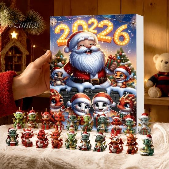 Unique Christmas Souvenirs Dragon Advent Calendars 2026, 24 Days Countdown Calendar with 2D Acrylic Ornaments, Collectible Figures for Tree Home Decor