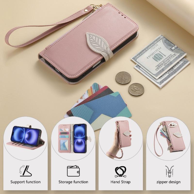 Flip-Ledertasche mit Riemen, Kartenfach, Ständer für iPhone-Serie