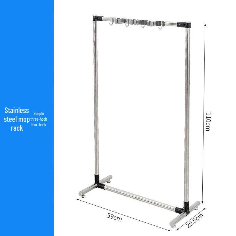 Stainless Steel Movable Mop and Broom Storage Rack for Commercial Hotel Linen Cart.