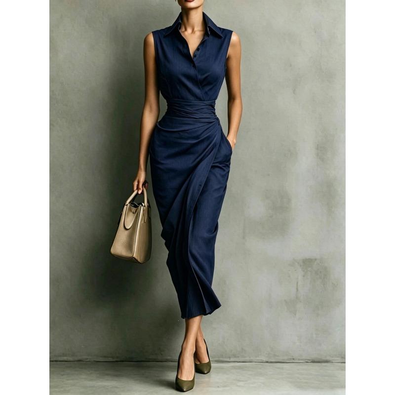 JPNTKY Women's Sleeveless Shirt Collar Fashion Summer Spring Casual Dresses