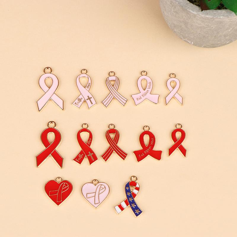 Buy 13Pcs Breast Cancer Awareness Ribbon Charms Dangle Enamel Bracelet ...