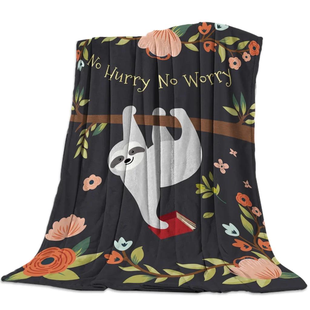 Blanket Sloth Leaves Cute Animal Cartoon Tropical Forest Hawaiian Forests Flannel Blanket Soft Throw Sofa Bed Travel Blankets