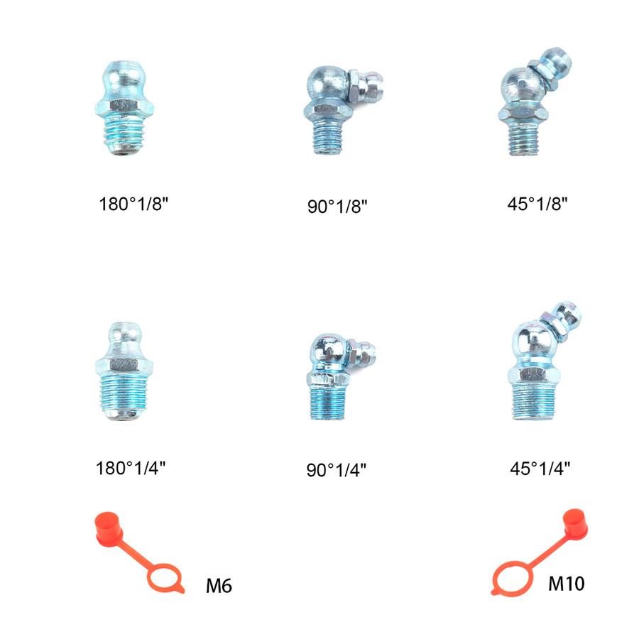 160PCS 6Sizes Metric Grease Nipple Fittings Kit M6 M10 Straight, 180 °,90° Angle