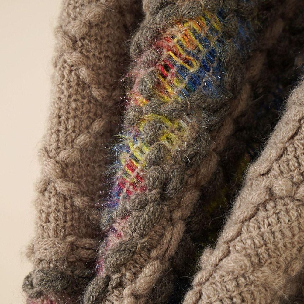 Stripe Knitted Cape Printing Tassel Scarves Simple Ethnic Style Scarf  Autumn Winter