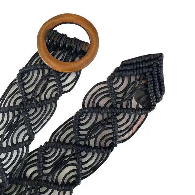 Curea Boemă din Sfoară Cerată Țesută Manual Stil Etnic Accesoriu Primăvară/Vară cu Cataramă din Lemn pentru Rochii