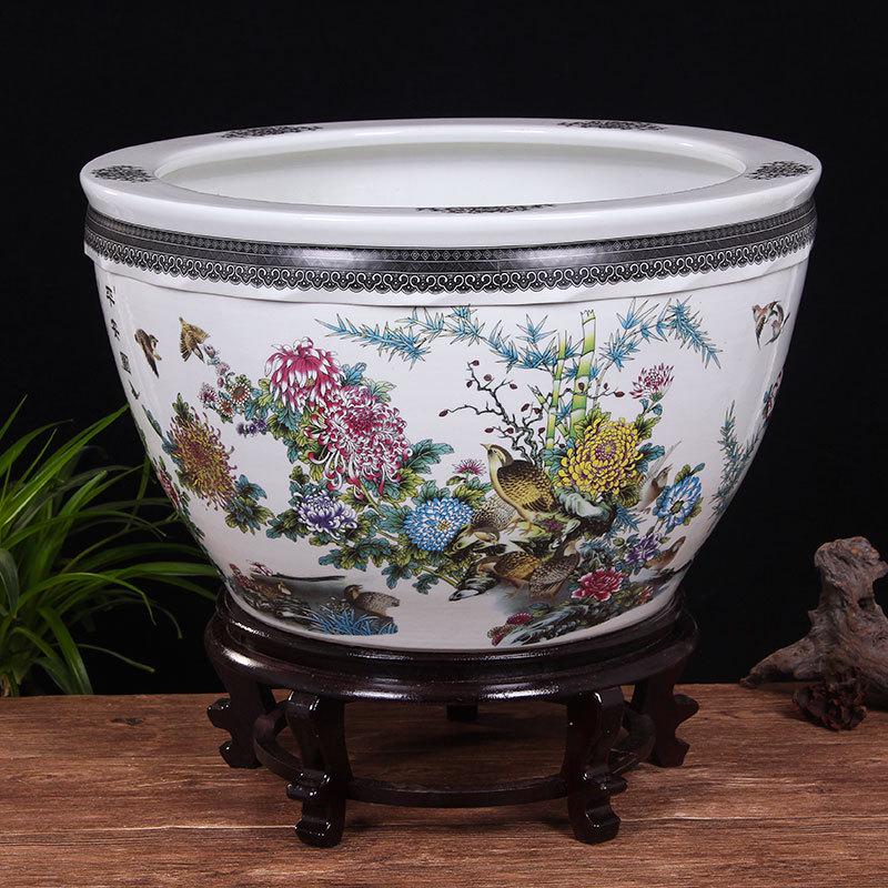 Extra Large Blue & White Ceramic Lotus Bowl for Outdoor Courtyards