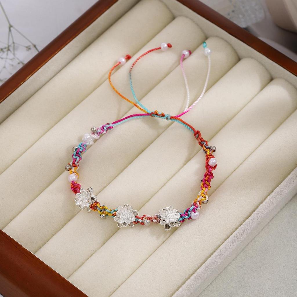 Colorful Lotus Pearl-Embellished Ethnic Bracelet