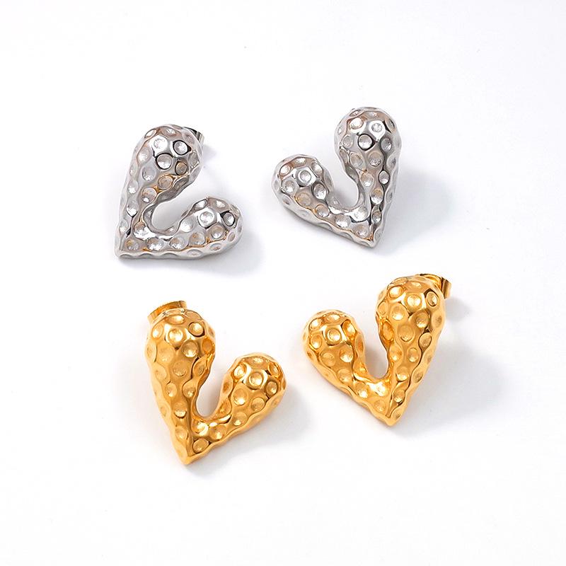 European & American Gold-Plated Titanium Heart Necklace & Earring Set - High-End Fashion Versatile Clavicle Chain