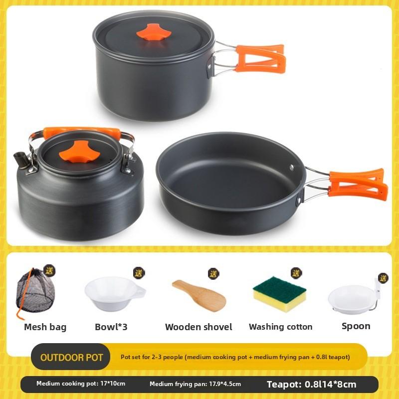

1PCS Portable Hard-Anodized Aluminum Camping Cookware Set with Kettle Utensils Outdoor Multi-Purpose Cookpot for Boiling Water срібний
