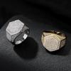 European Geometric Hexagonal Full Diamond Zirconia Gold Ring: Personalized Men's Hip Hop Street Style Finger Ring
