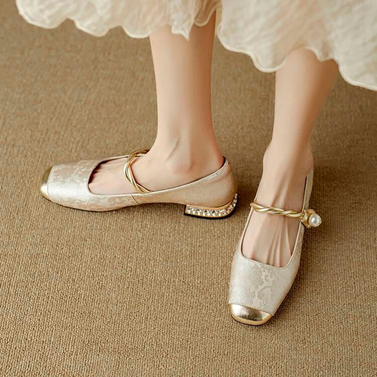 2024 Spring Retro Chinese Style Women's Square Toe Mary Jane Heels