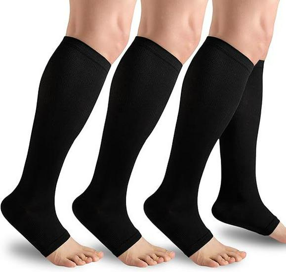 Unisex Open-Toe Knee-High Compression Socks, Double Set, Non-Slip Sports Pressure Socks