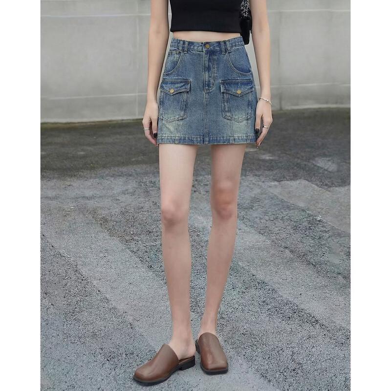 Demana Cloud Oxygen Cotton Retro Denim A-Line Mini Skirt