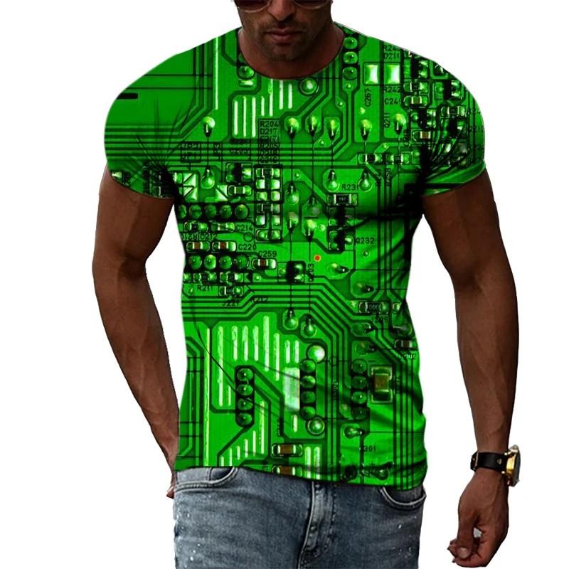 Summer Round Neck 3D Circuit Board Print T-shirts Fashionable Casual Short Sleeved Men's T-shirts