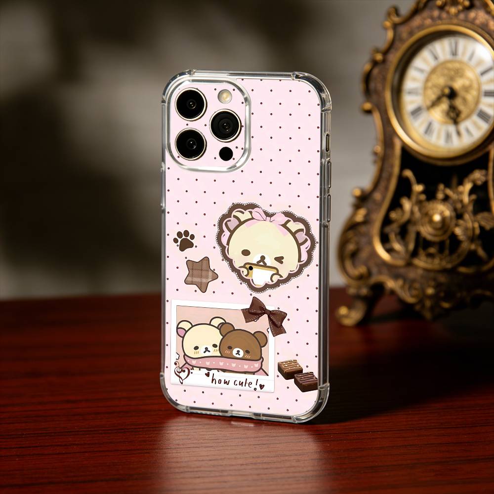 Cute R-Relax B-Bear Phone Case For iPhone17,16,15,14,13Pro Max,us,Soft Silicone Transparent Cover