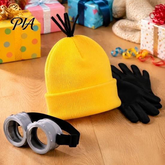 Funny Character Dress Up Sets Knit Hat Costume Set, Retro Round Glasses Suspenders Gloves, Halloween Party Themed Full Set Cosplay Accessories Kit for