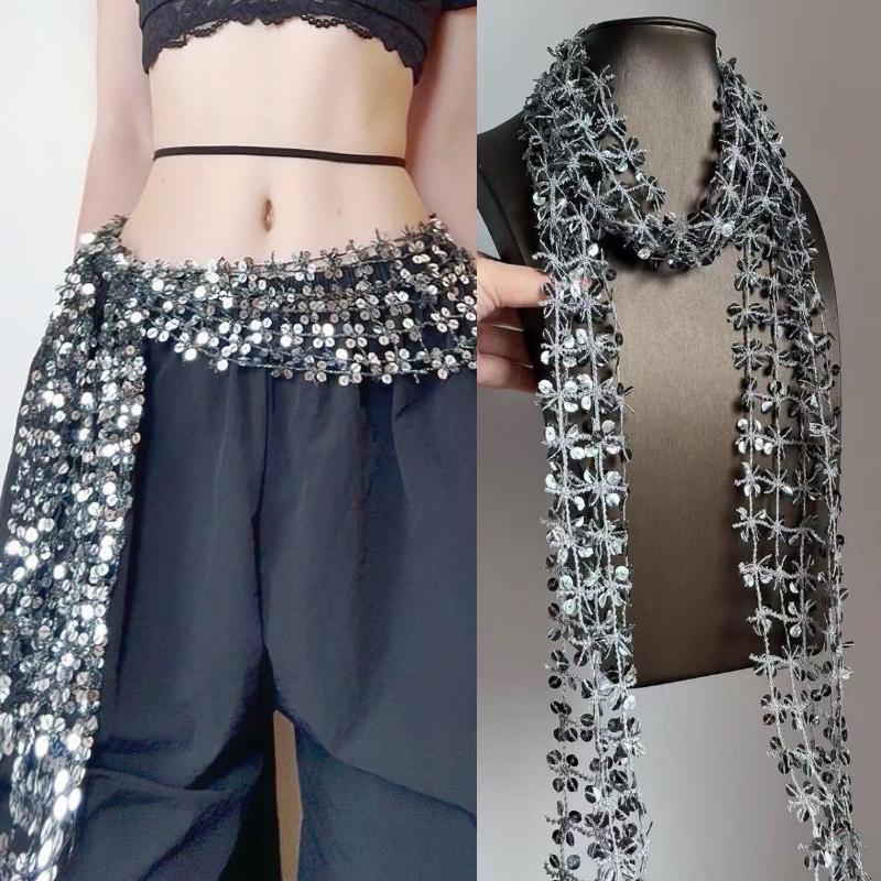 Sequins Belly Dance Belt Jazz Dance Tassels Hip Scarf Street Dance Show Costumes Waist Chain Accessories
