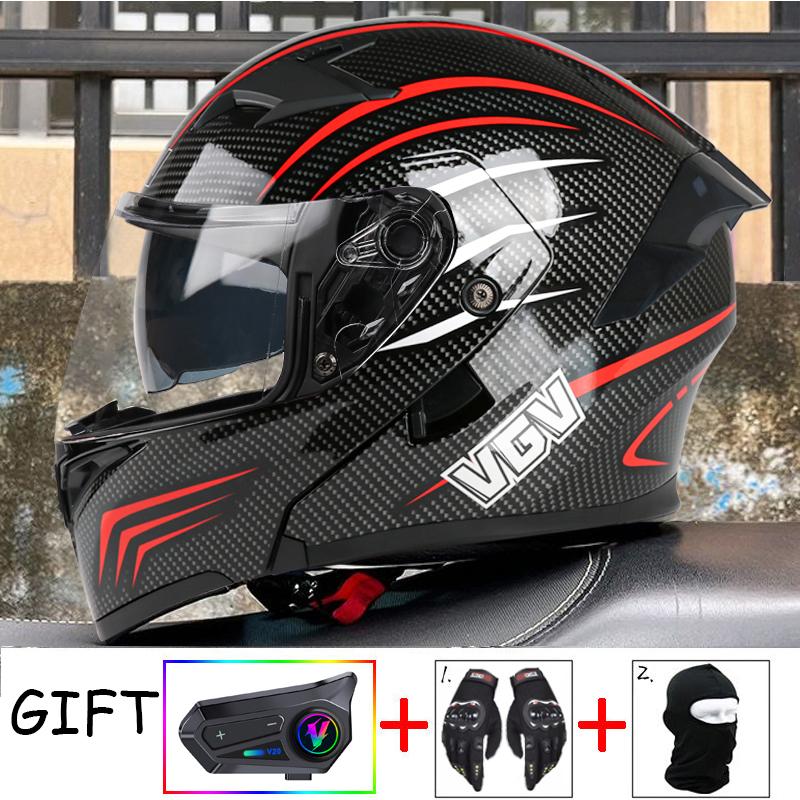 

VGV Шлем-флип с двойным визором Открывающийся мотоциклетный шлем с беспроводной гарнитурой, перчатками, головным убором Выгодные промо-пакеты L