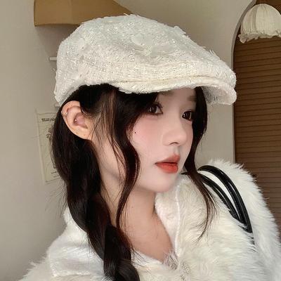 Korean Sweet and Cute Flower Front Hat Versatile Face Showing Little Beret Hat Women's Autumn and Winter New Casual Baseball Cap