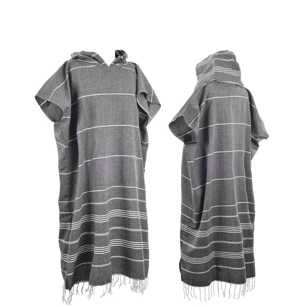 100% Cotton Quick Dry Hooded Beach Robe Bag Turkish Surf Poncho Towel Adult Tropical All-Season Striped Pattern- 200GSM
