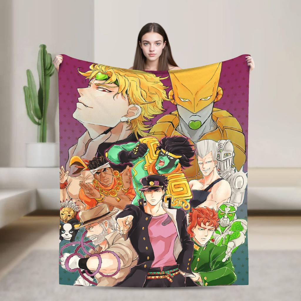 Stardust Crusaders Blankets Bizarre Adventure Flannel Throw Blanket Airplane Travel Printed Ultra-Soft Warm Bedspreads