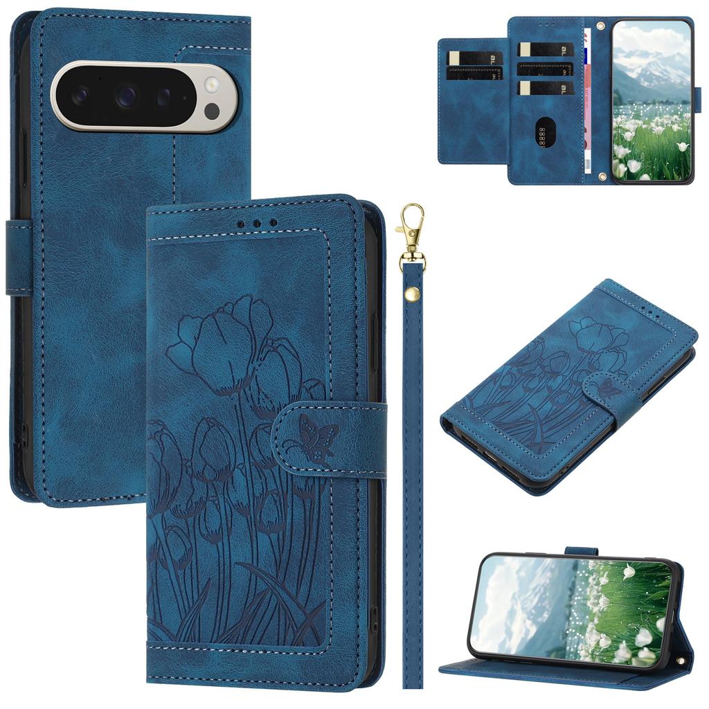 Luxury Tulip Cards Solt Wallet Flip Leather Phone Case For Google Pixel 10 Pro XL 9A 9 8 8A 7A 7 Bag Book Strap Kickstand Cover