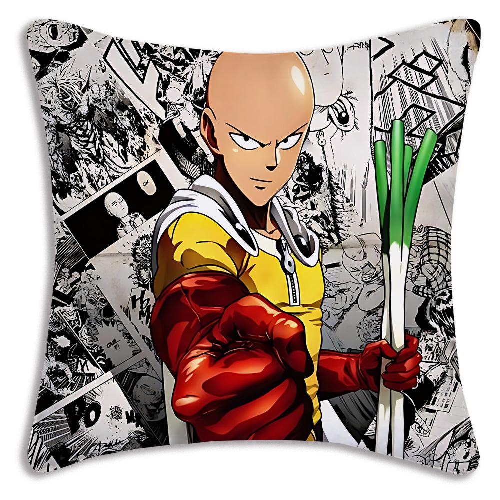 Anime For One P-Punch Mans Pillow Covers Cartoon Sofa Decorative Home Double-sided Printing Short Plush Cute Cushion Cover