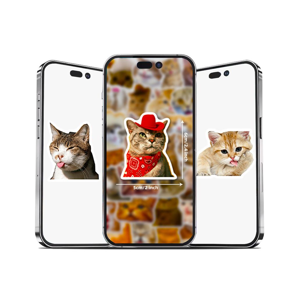 50 Realistic Cute Cat Head Emoticon Pack Stickers Internet Celebrity Cat Waterproof Graffiti Cartoon Stickers Pack