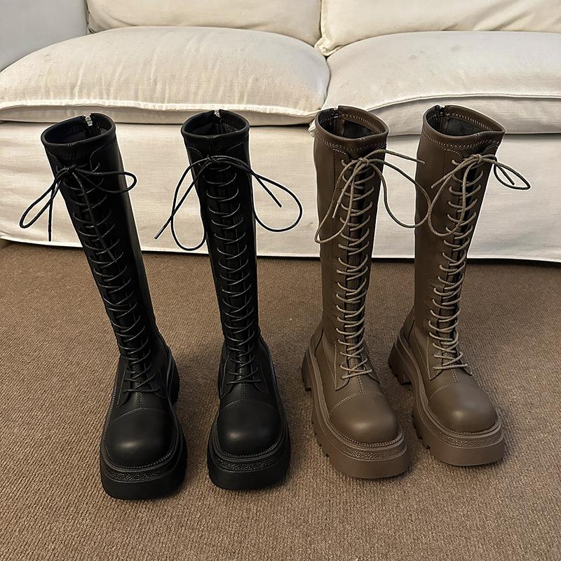 Schlanke lange Stiefel für Damen Herbst neu, dickes Beindesign, großer Schaftumfang erhöht die Höhe, kleine Reiterstiefel